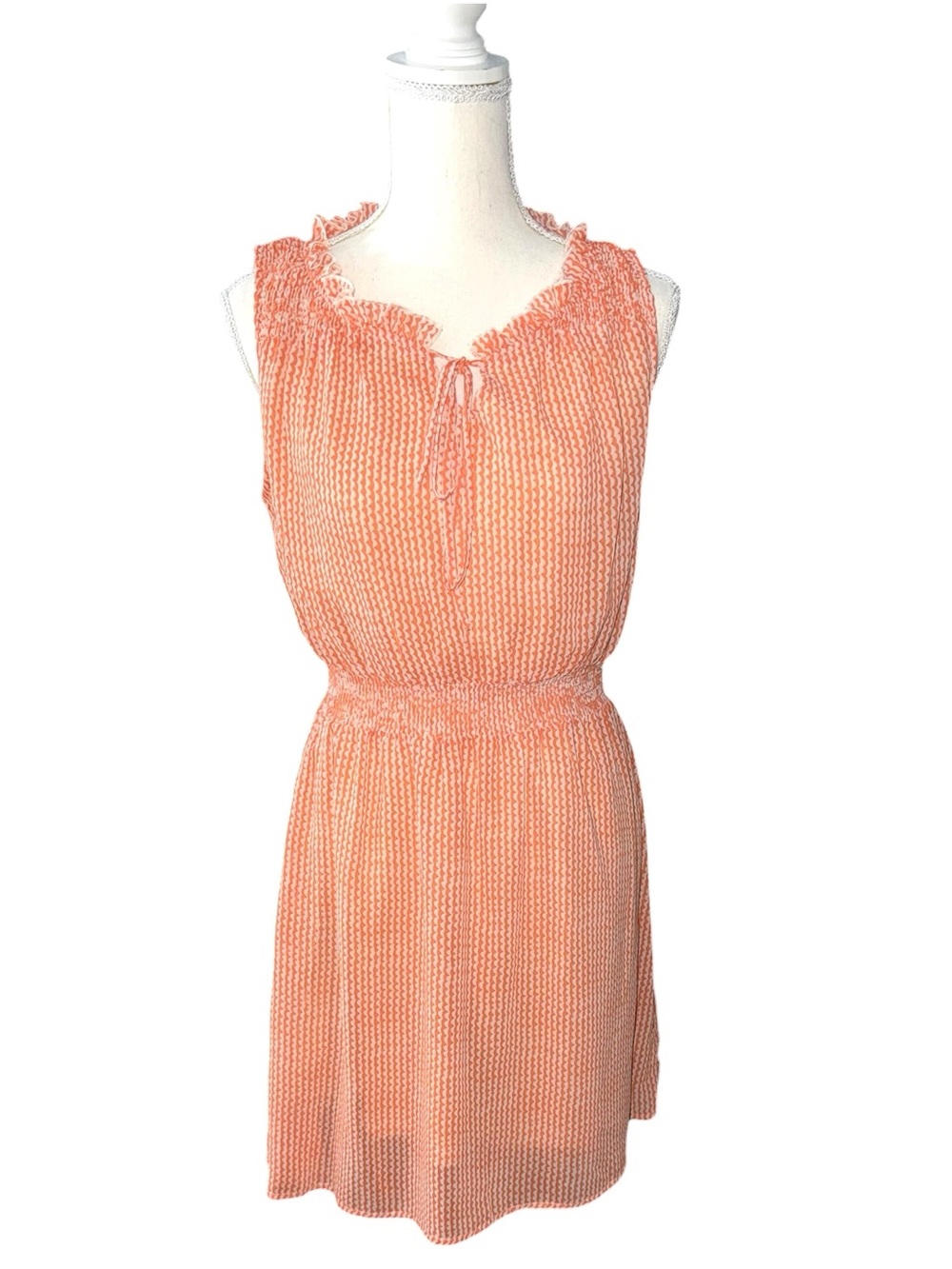 Tulle Peach Sleeveless Ruffled Tie-Neck Dress